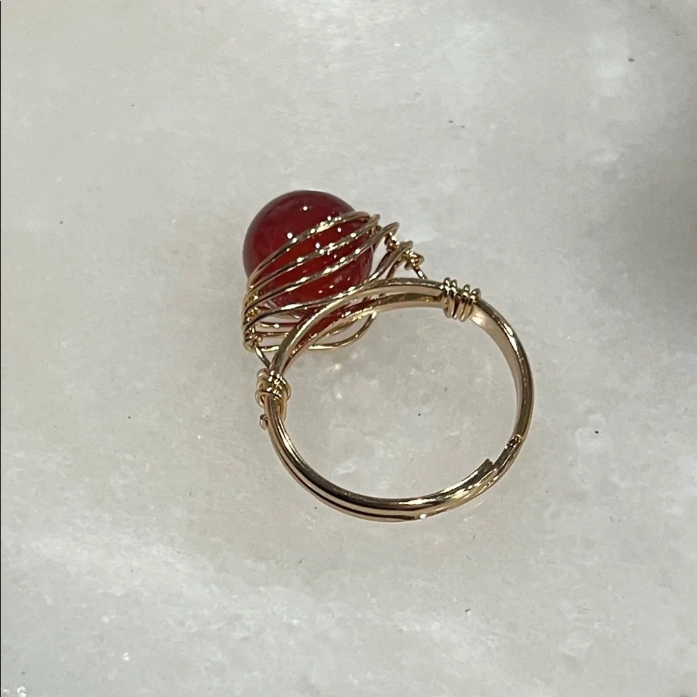 Carnelian Agate Stone Gold Wrap Ring